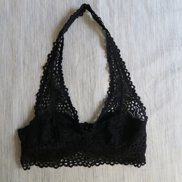 Aerie Black Floral Lace Bralette‎ Plunge Lightweight Pullover Comfy - Picture 8 of 8